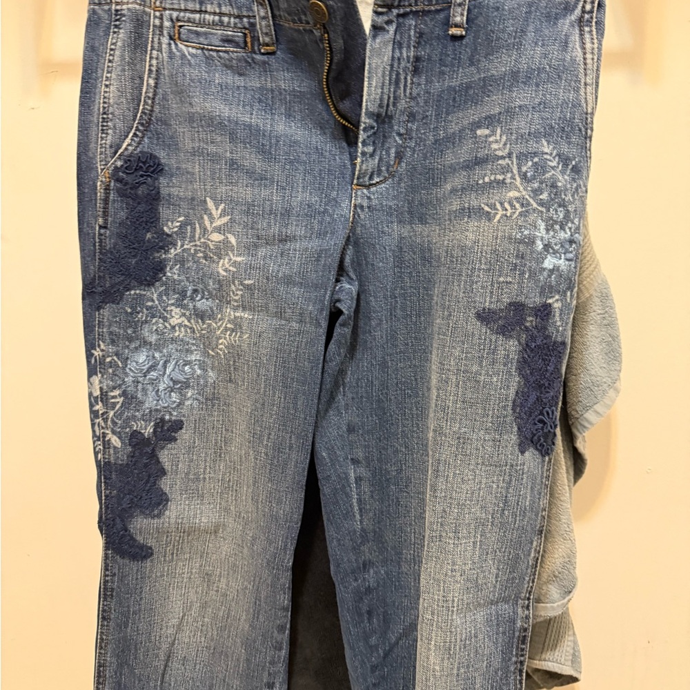Ralph Lauren Blue Floral Lace Design Straight Leg Cuffed Jeans